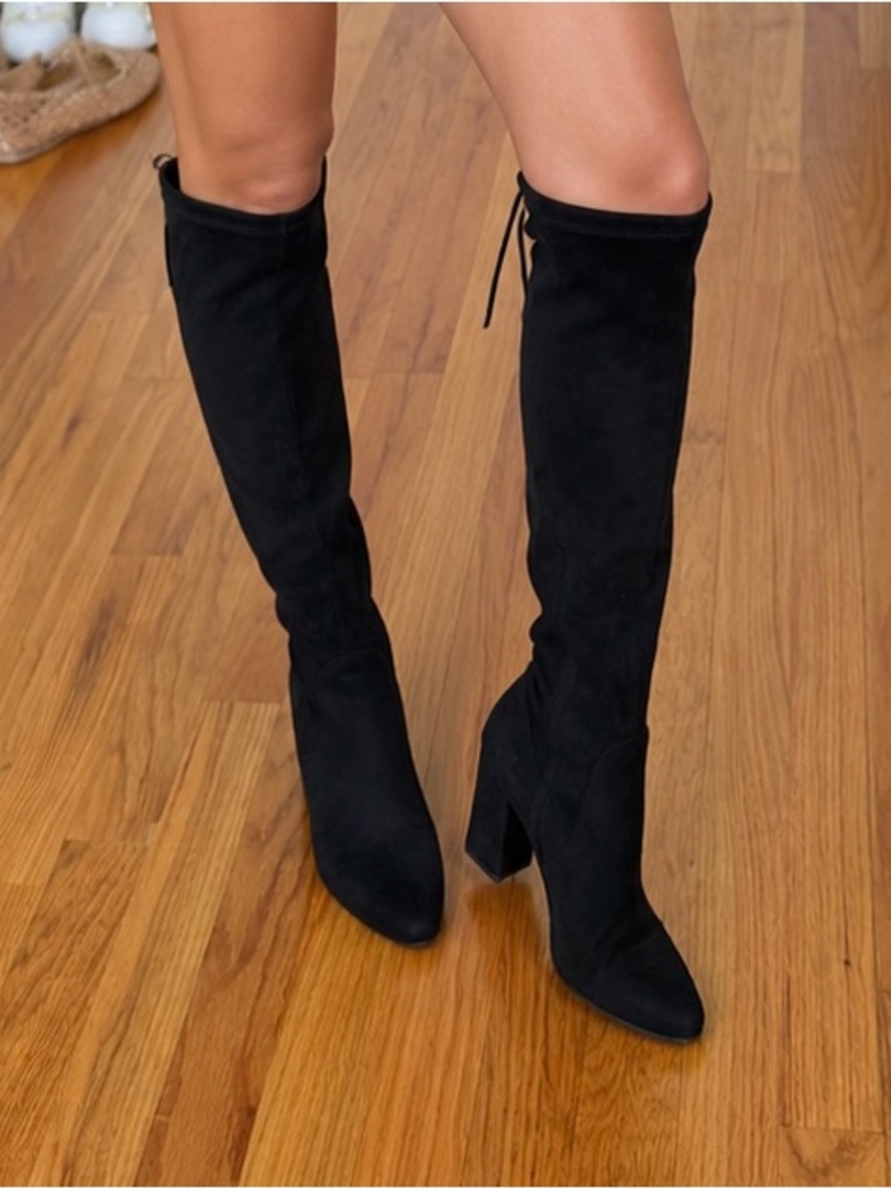 Call It Spring Black Suede Over the Knee Block Heeled Boots Size 7.5